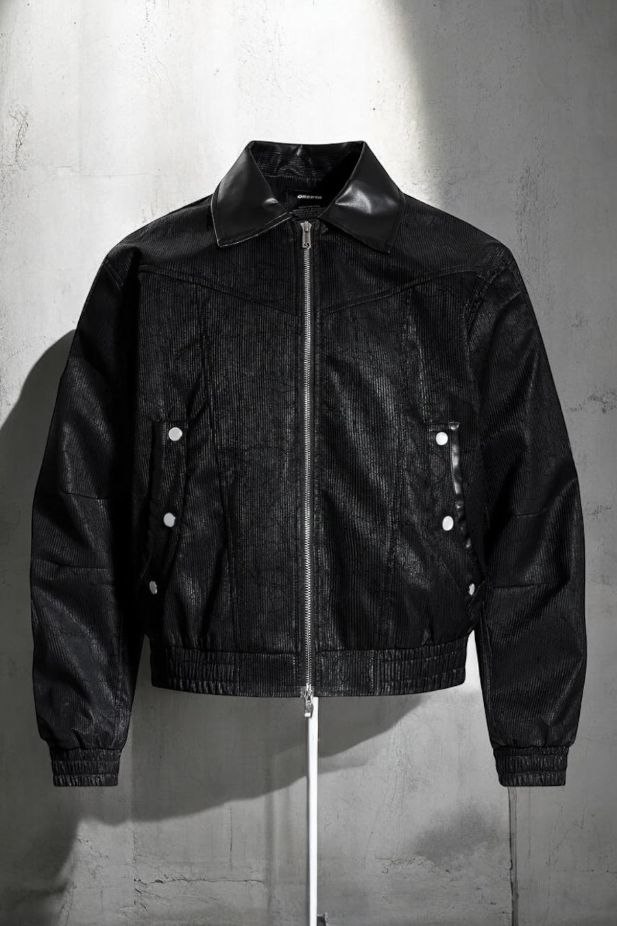 Leather Collar Zip-Up Short Jacket mry002210