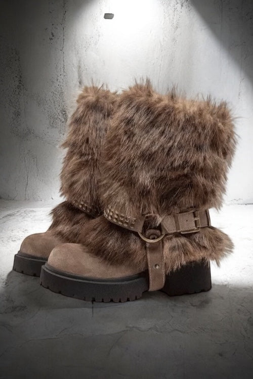Faux Fur Buckle Boots mry002006