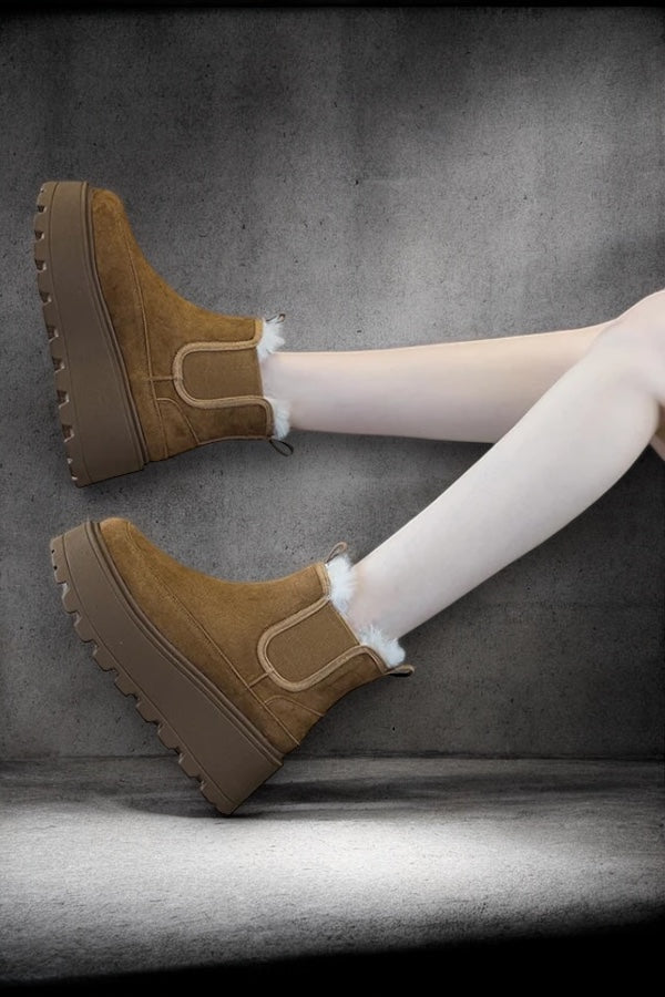 Cozy Fur Trim Elevated Chelsea Boots mry001965