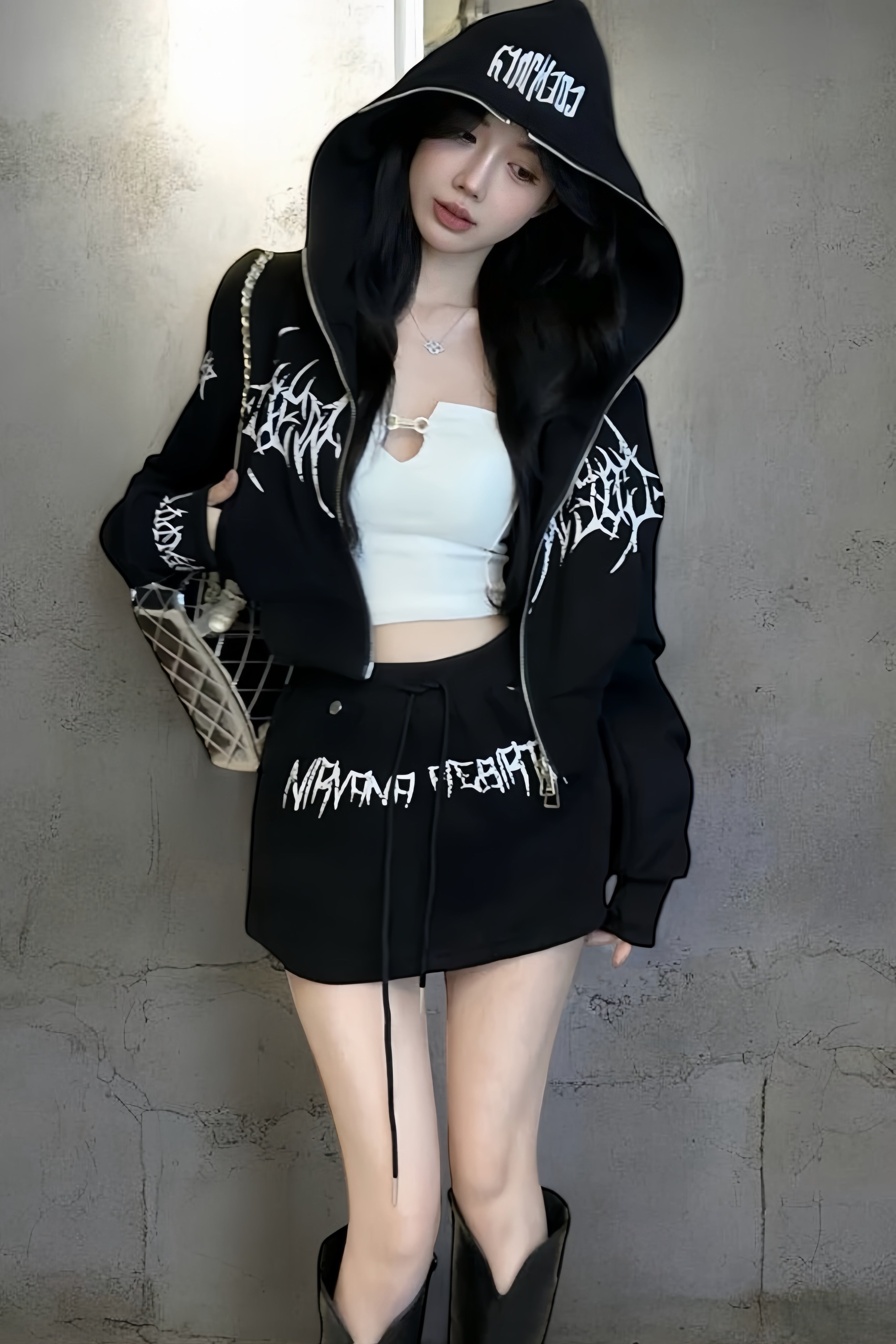 【Set-Up】Cropped Zip-Up Top & Skirt Set mry002183