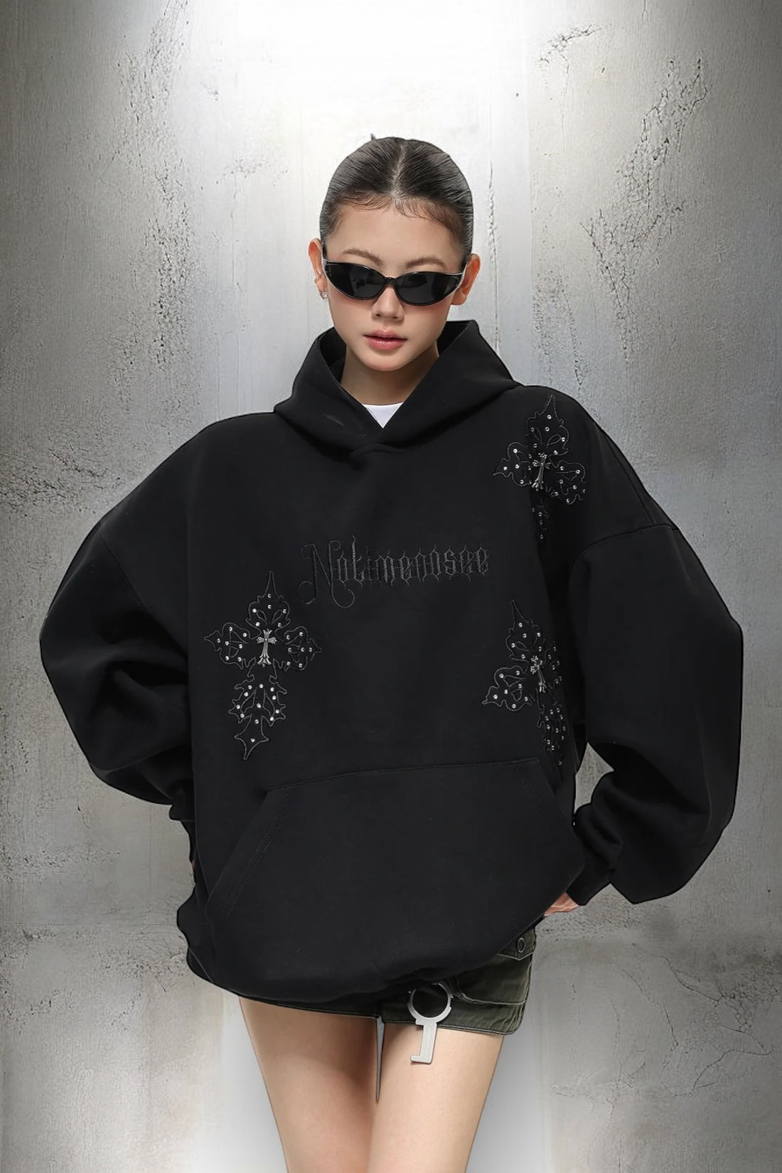 Studded Cross Gothic Hoodie mry002226