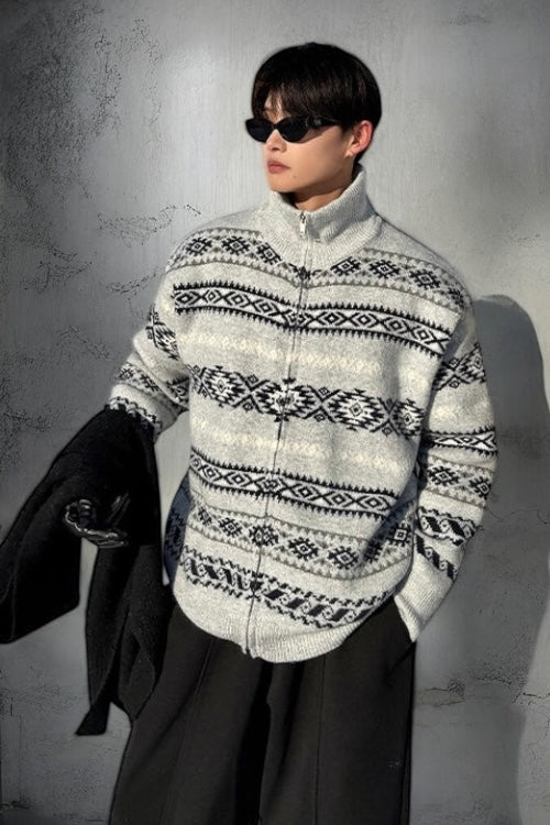 Nordic Pattern Zip Knit mry002229