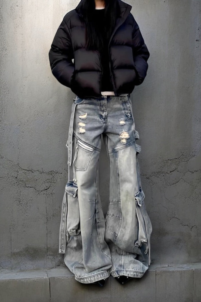 Revolt Distressed Baggy Denim Pants mry001701