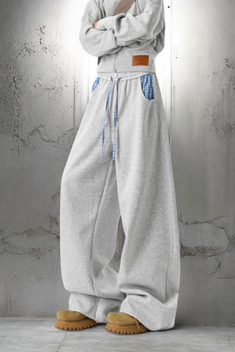 【YURU:FIT】Checkered Patch Wide-Leg Sweatpants mry001881