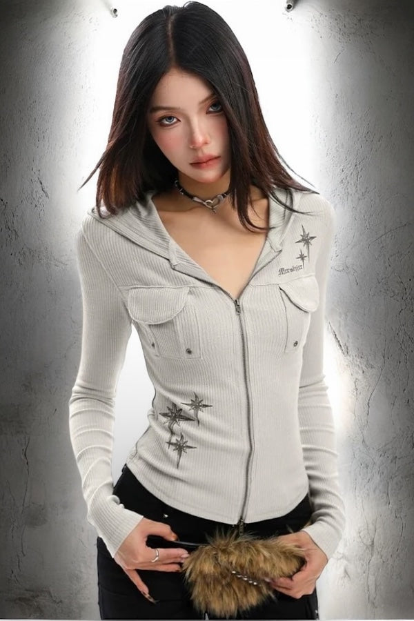 Ribbed Zip-Up Hoodie mry002238