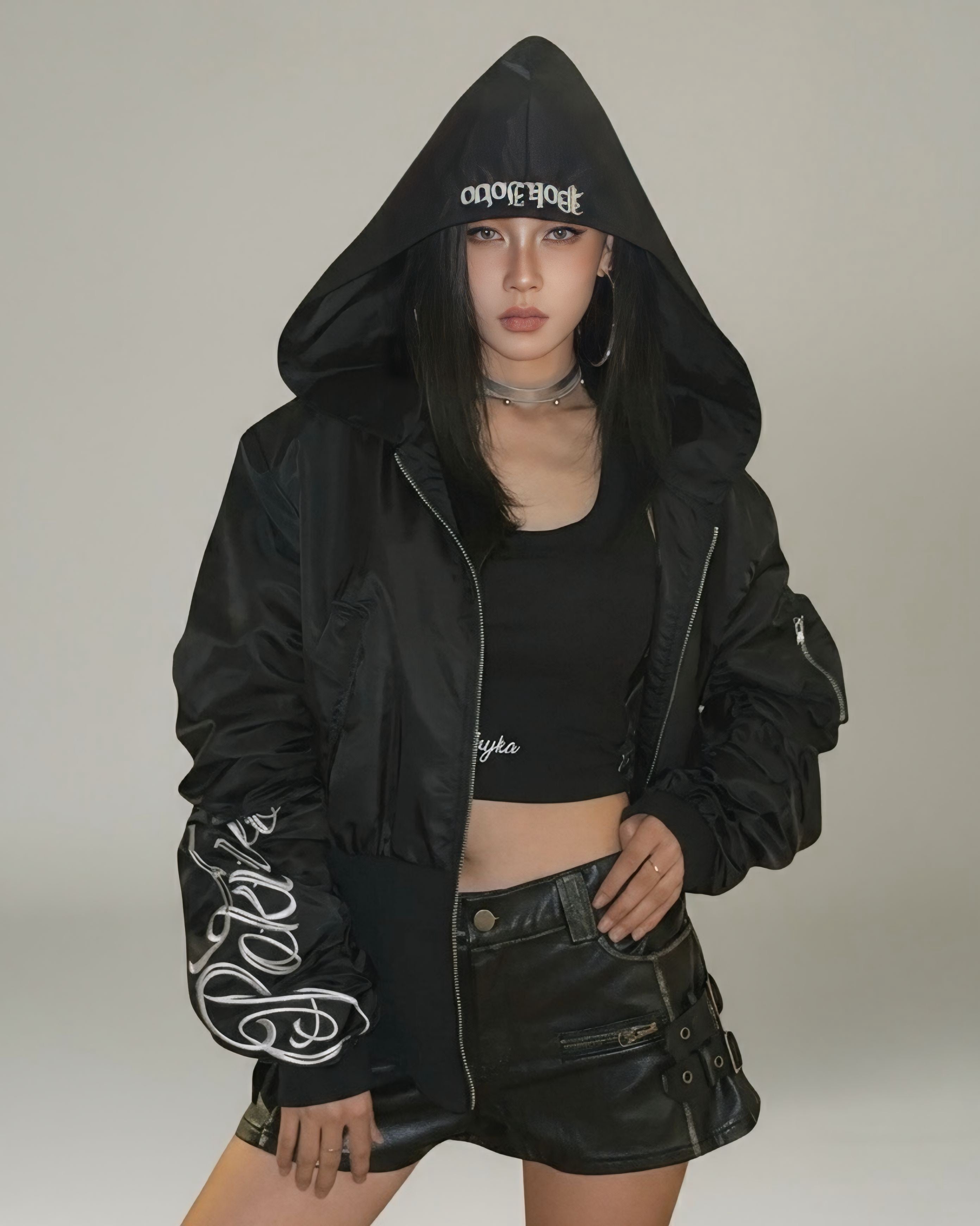 Gothic Hooded Bomber Jacket mry001986