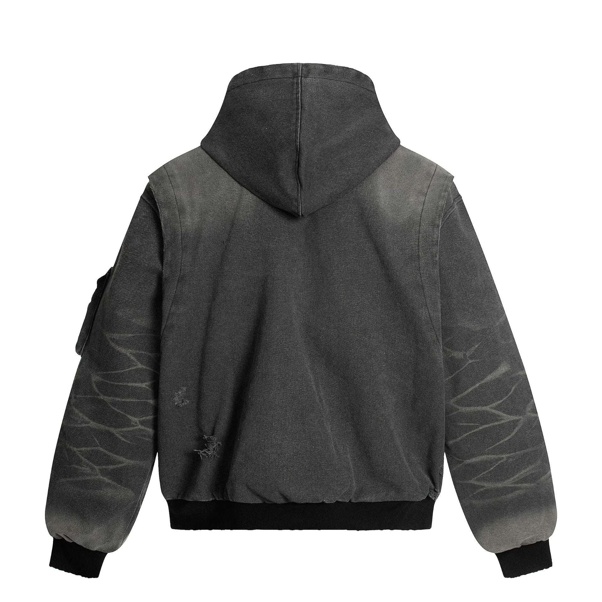 Washed Black Denim Hoodie Jacket mry001814