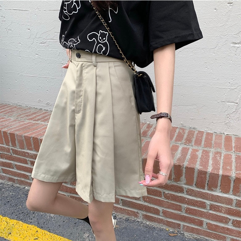 ショートワイドパンツ　カジュアル　ハイウエスト　Aライン　mry000024
