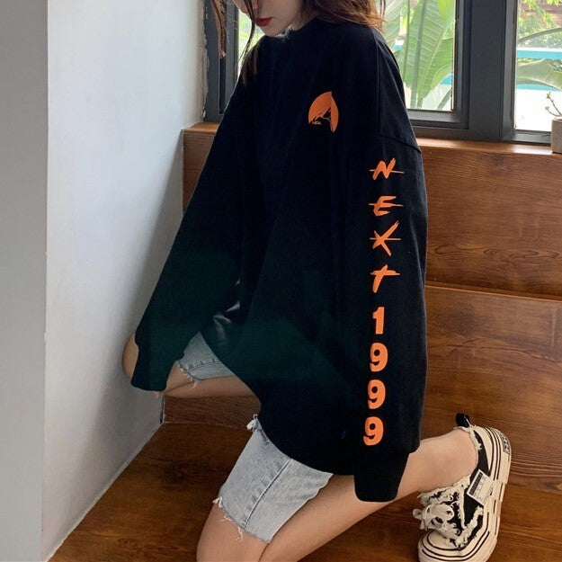 【送料無料】デザイン ロングTシャツ  2カラー 韓国 ストリート カジュアル 春・秋　mry000520
