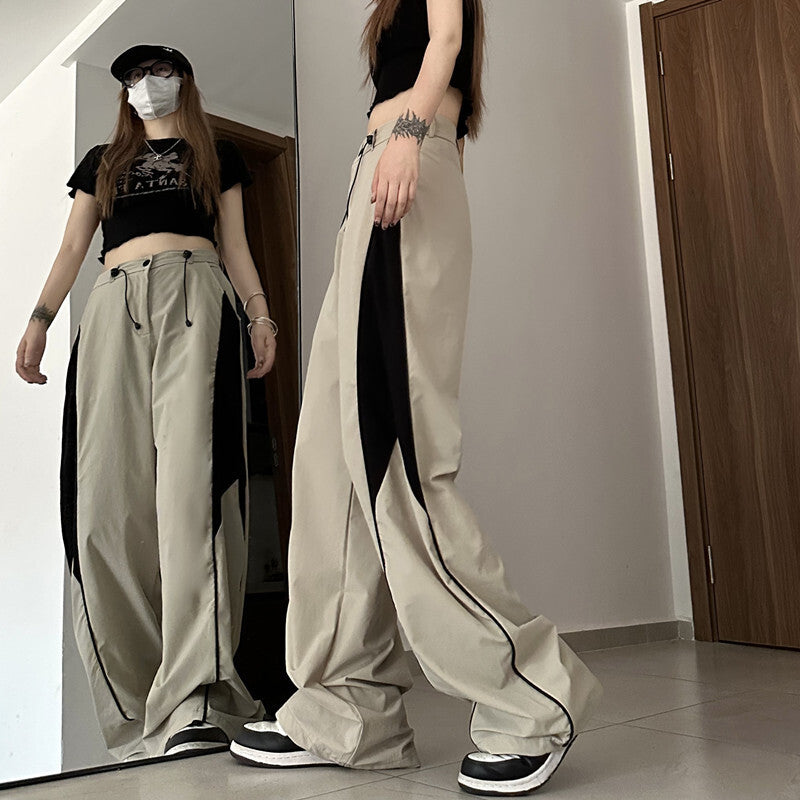 ２カラー展開 2023SS カラーブロッキング デザイン アメリカン レトロ ワイドレッグパンツ ユニセックス 韓国ストリート韓国カジュアル　mry000910