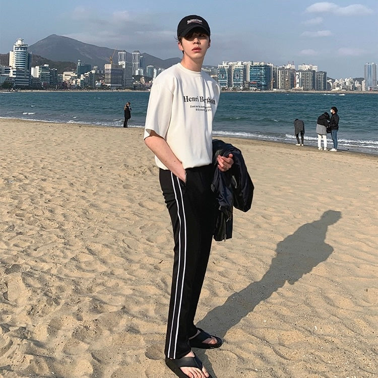 【送料無料】２カラー展開 2023SS モノトーン ロゴ Tシャツ ユニセックス 韓国カジュアル　mry000895