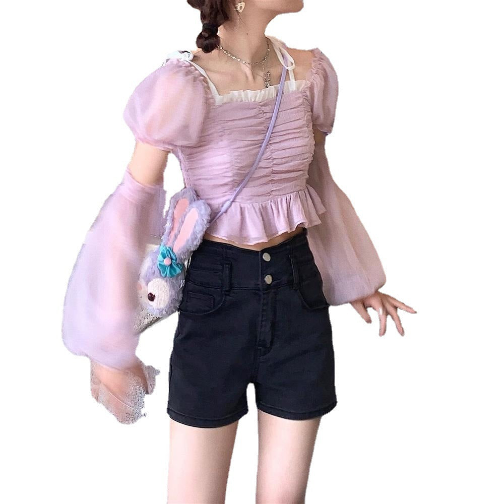 大人気ボートネックシャツ セクシーショート丈sle000030