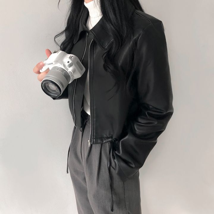 【送料無料】シック レザー ジャケット 2カラー 韓国カジュアル 韓国ストリート 韓国モード モノトーン 春・秋  mry000541