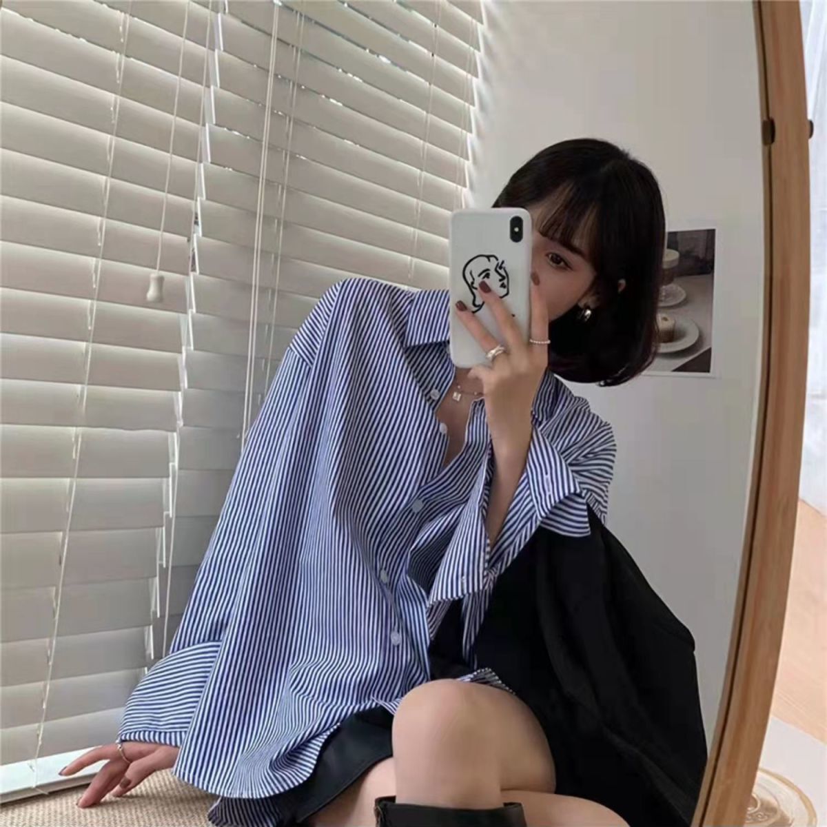 ブルー　ストライプシャツ　mry000084