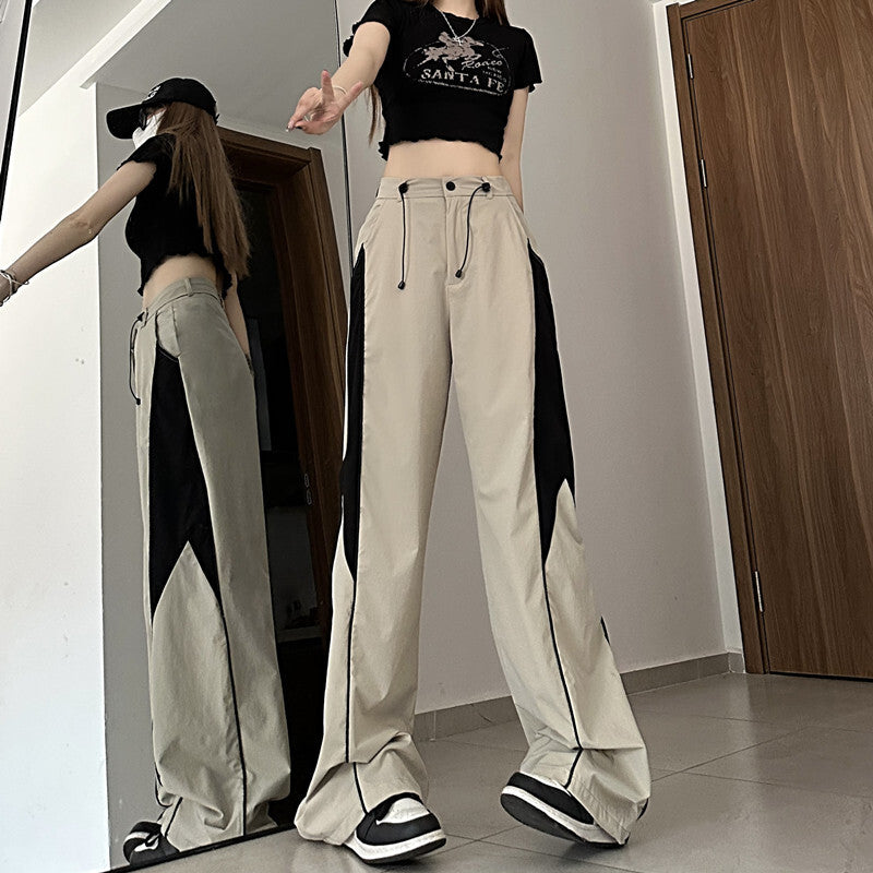 ２カラー展開 2023SS カラーブロッキング デザイン アメリカン レトロ ワイドレッグパンツ ユニセックス 韓国ストリート韓国カジュアル　mry000910