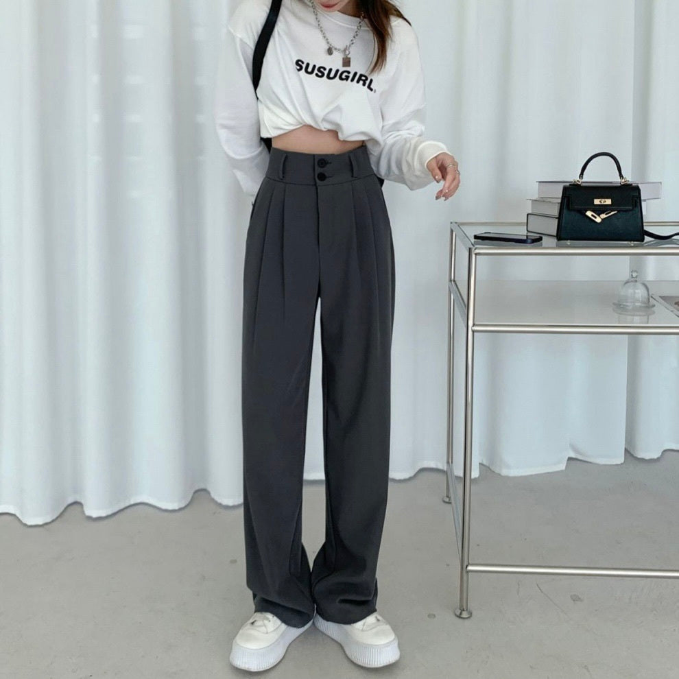 グレーストレートレッグパンツ　高品質　mry000012
