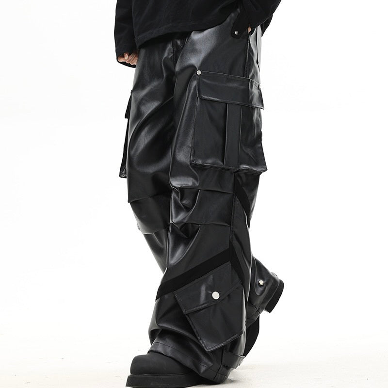 Korean street trend leather wide pants ワイドパンツ mry001407