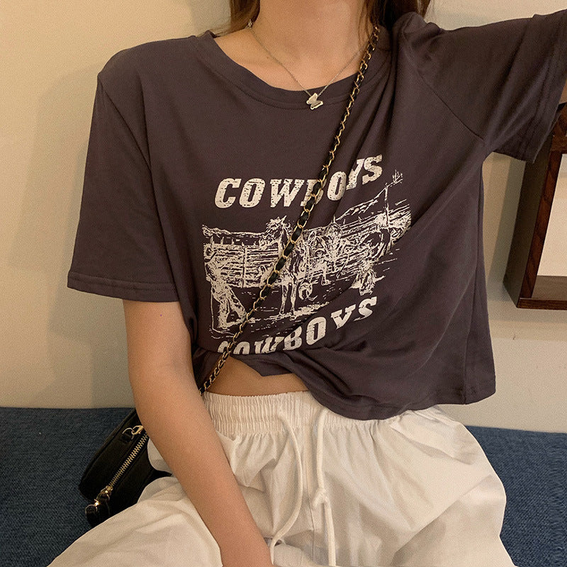 レトロプリント　デザインガール　スリム半袖Tシャツ　mry000089