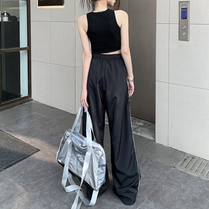 2カラー展開 2023SS ストリート 韓国レトロ デザイン ワイドカジュアル パンツ ボトムス 韓国カジュアル 韓国ストリート   mry000841
