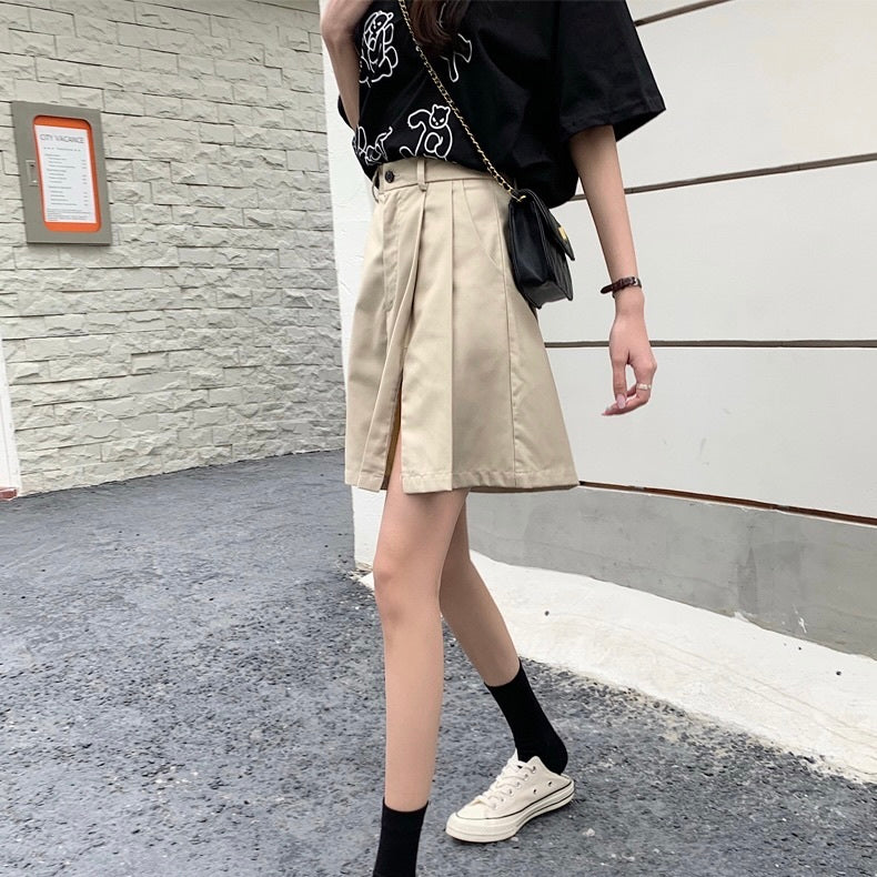 ショートワイドパンツ　カジュアル　ハイウエスト　Aライン　mry000024