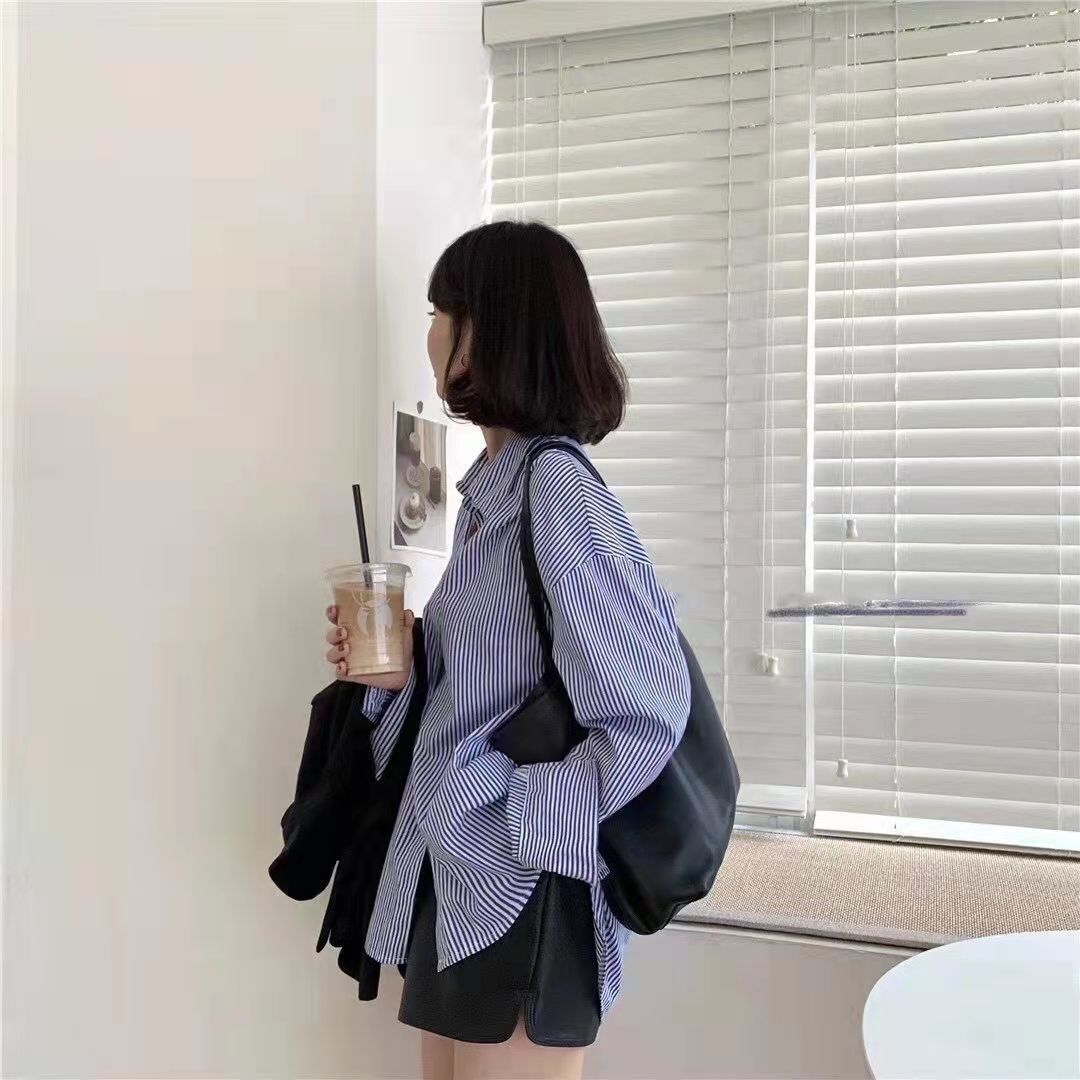 ブルー　ストライプシャツ　mry000084