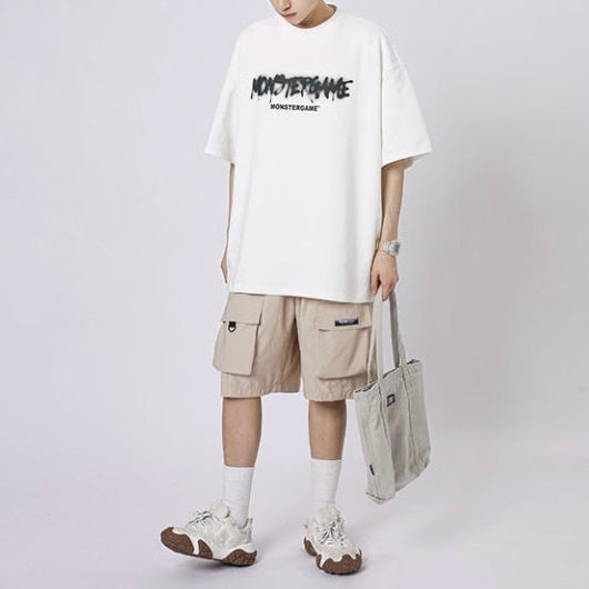 【送料無料】２カラー展開 2023SS オーバーサイズ インク風 ブランド ロゴ プリント 半袖 Tシャツ ユニセックス 韓国ストリート 韓国カジュアル　mry000847