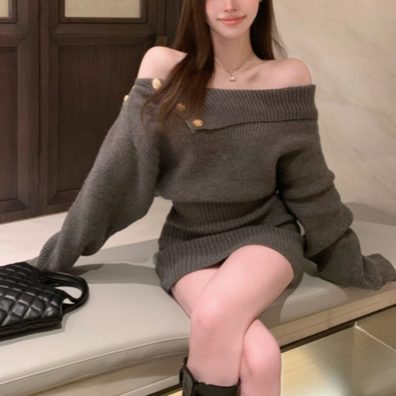 3カラー展開 オフショルダー ニットワンピース mry001483