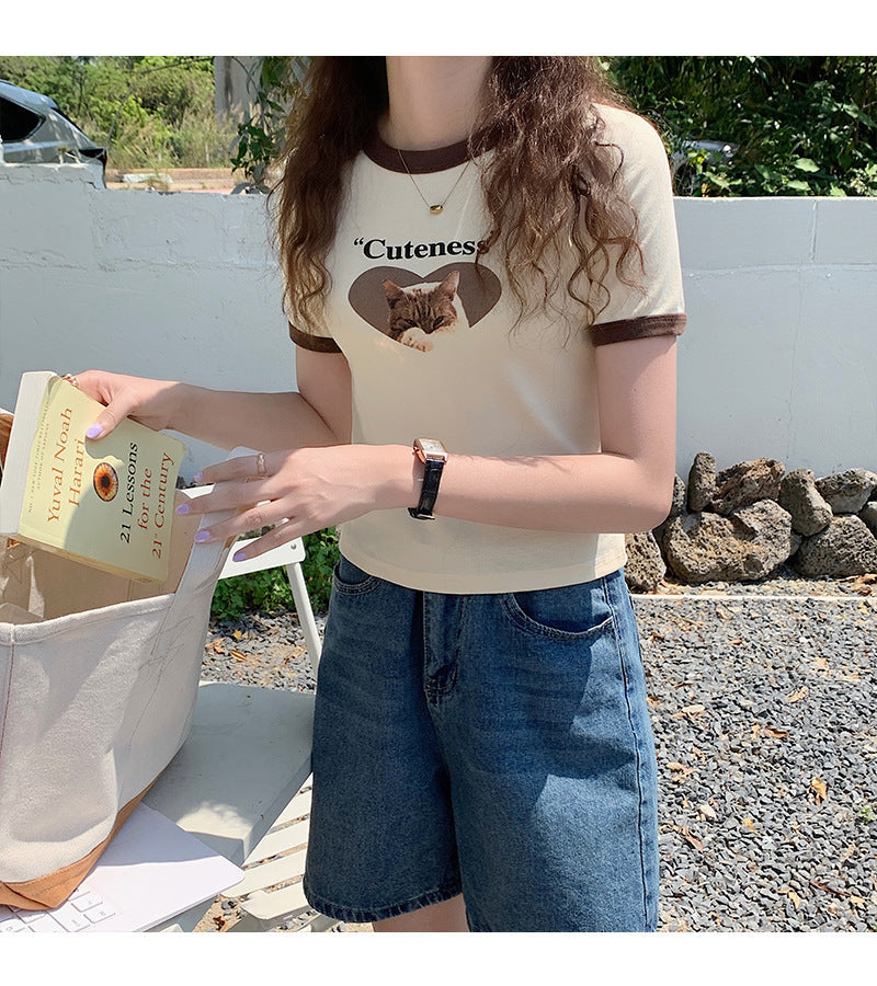 キャットプリント　半袖　Tシャツ　mry000014