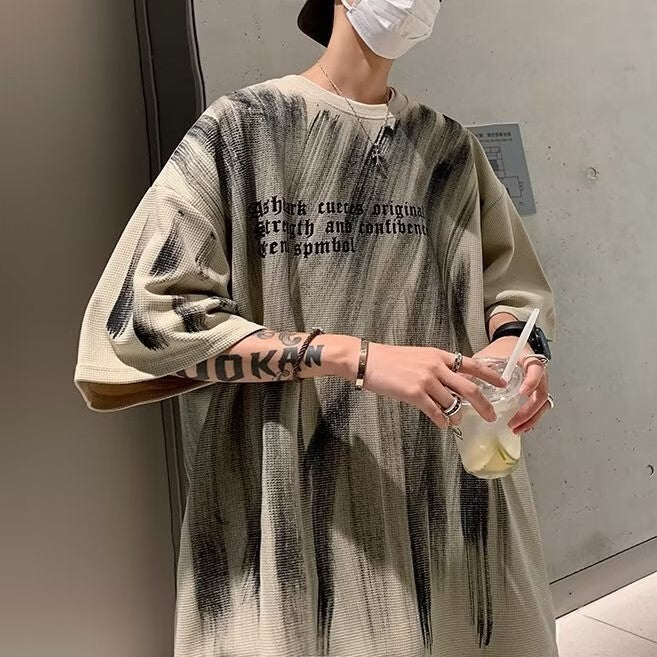 2カラー展開 2023SS アメリカン レトロ メンズ アルファベット デザイン 半袖 ビッグ Tシャツ 韓国カジュアル 韓国モード　mry000902