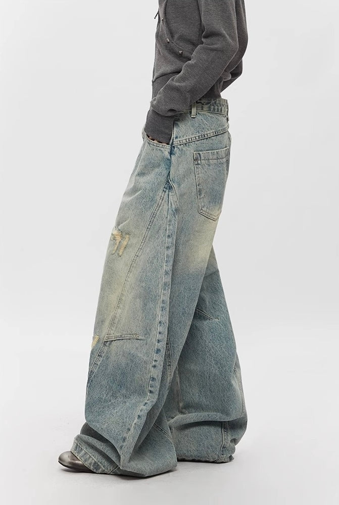 Vintage Wide-Leg Distressed Baggy Denim Pants mry001629
