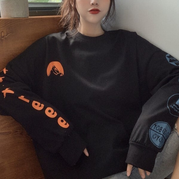 【送料無料】デザイン ロングTシャツ  2カラー 韓国 ストリート カジュアル 春・秋　mry000520