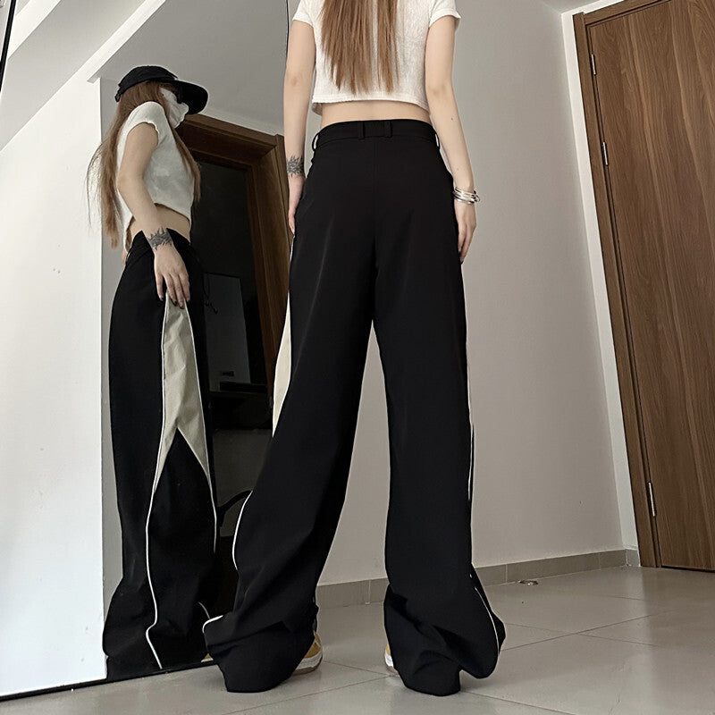 ２カラー展開 2023SS カラーブロッキング デザイン アメリカン レトロ ワイドレッグパンツ ユニセックス 韓国ストリート韓国カジュアル　mry000910