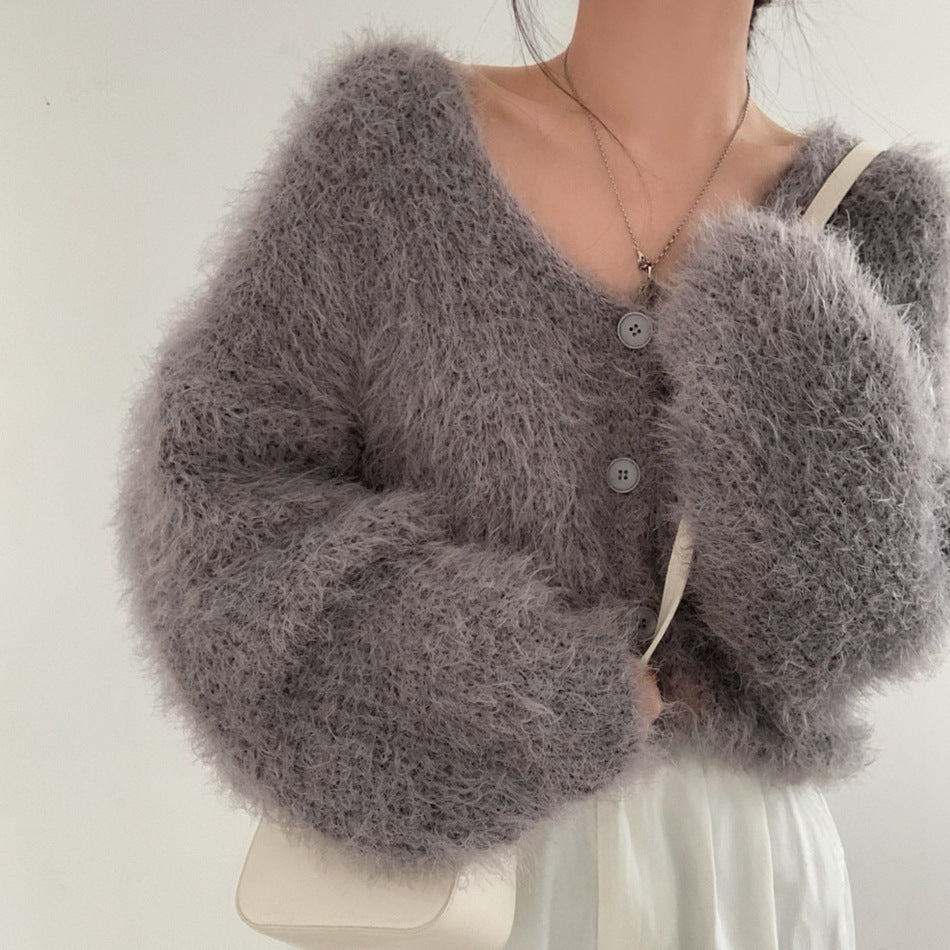 【Plaisir】3カラー展開 フェザーニットカーディガン mry001499