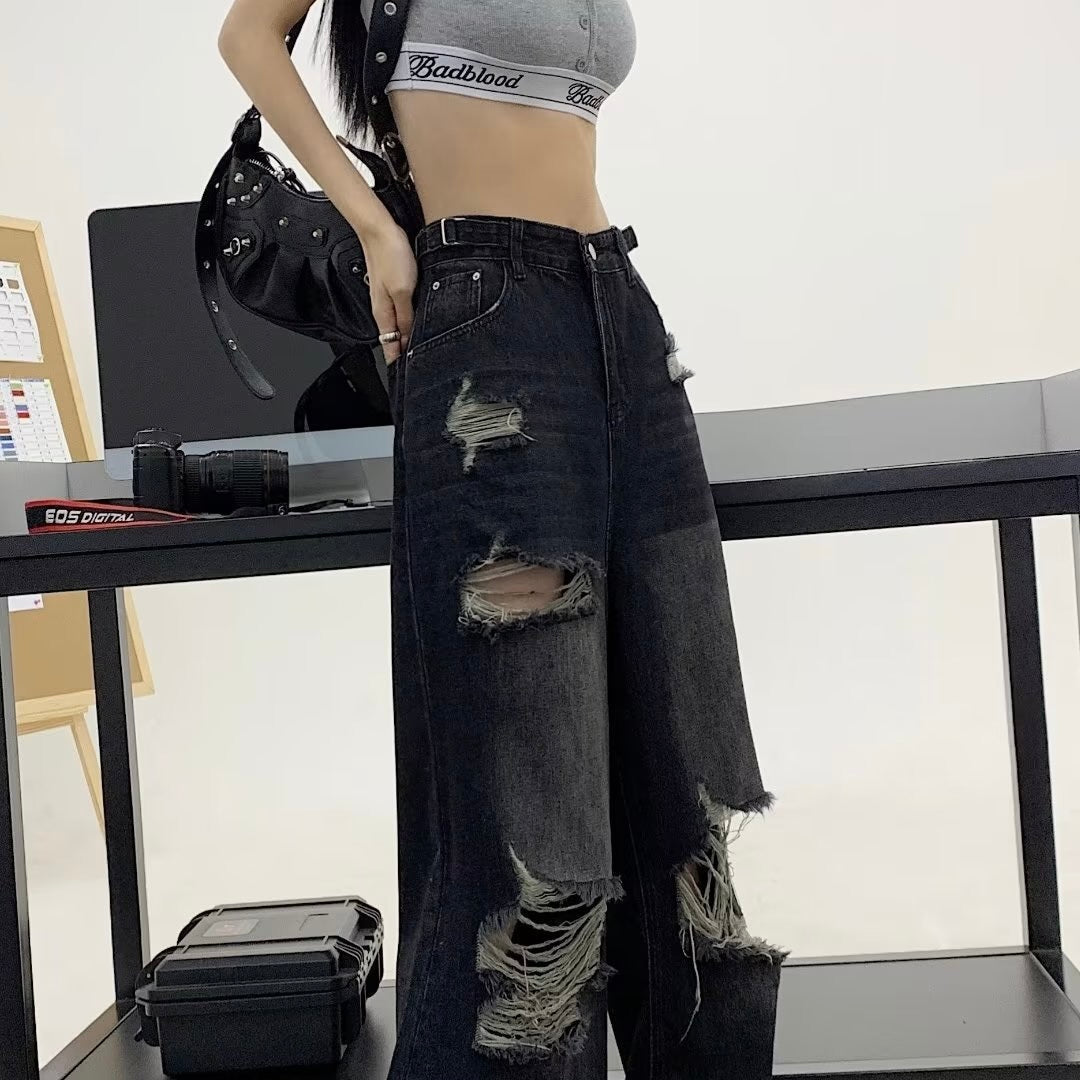 【送料無料】2023SS アッシュ ワイド ビンテージ ストレート ハイウエスト デニムパンツ ユニセックス 韓国ストリート 韓国カジュアル　mry000876