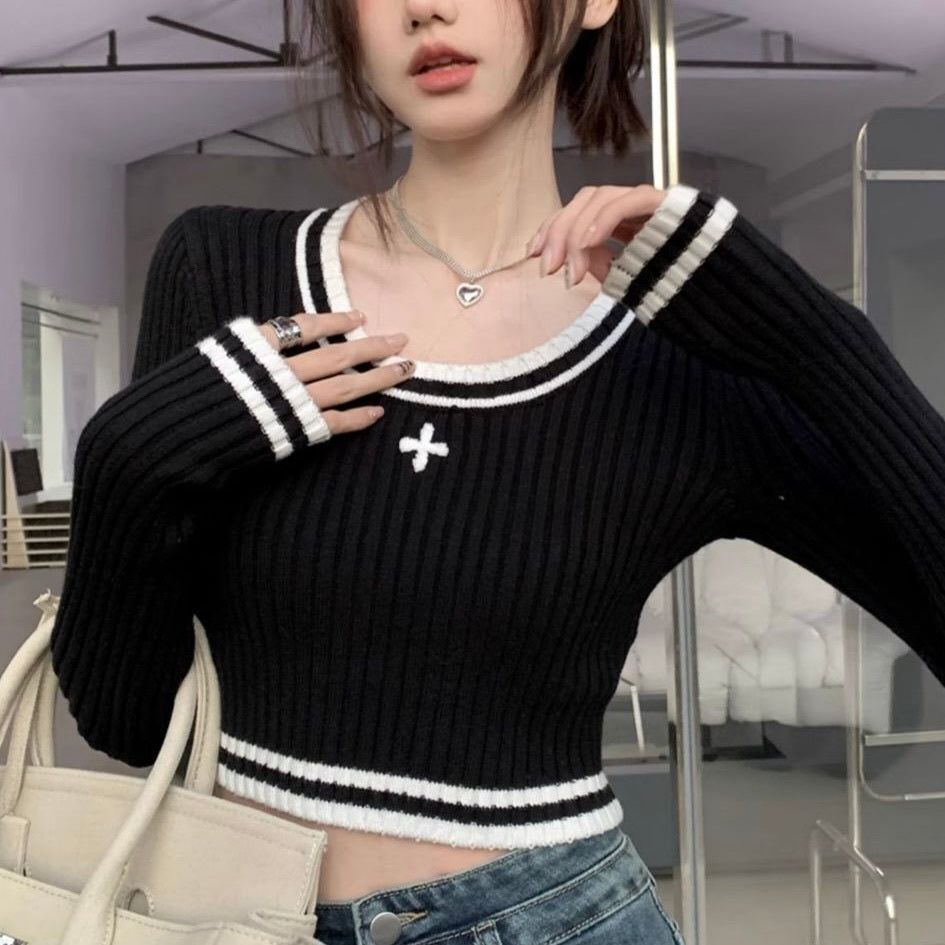 【人気再入荷/2color】 韓国ストリート クロスニットトップス mry001125