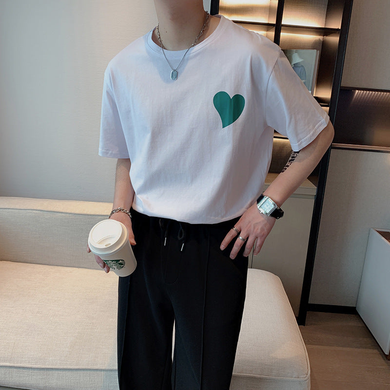 【送料無料】２カラー展開 2023SS シンプル ワンポイント ハート ロゴ 半袖 Tシャツ ユニセックス 韓国カジュアル　mry000892
