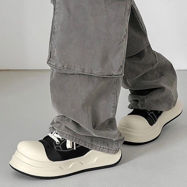 【Unisex / 22.5cm-27cm】Black Round Head Shoes スニーカー mry001596