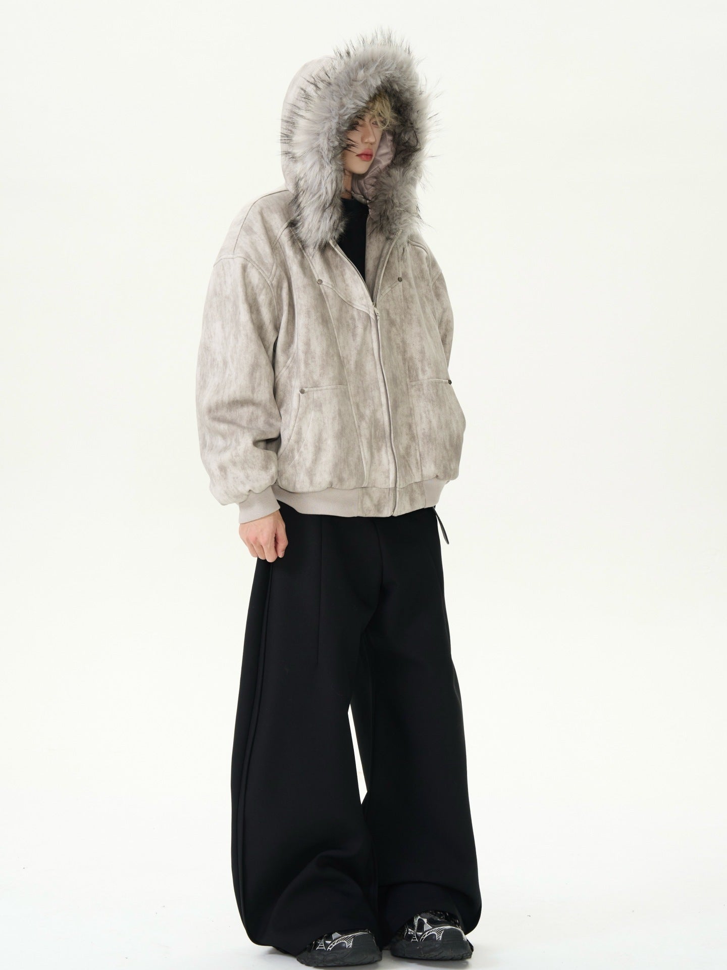 【特別価格/Outer】2color Unisex Edge Line Design Boa Jacket mry001615