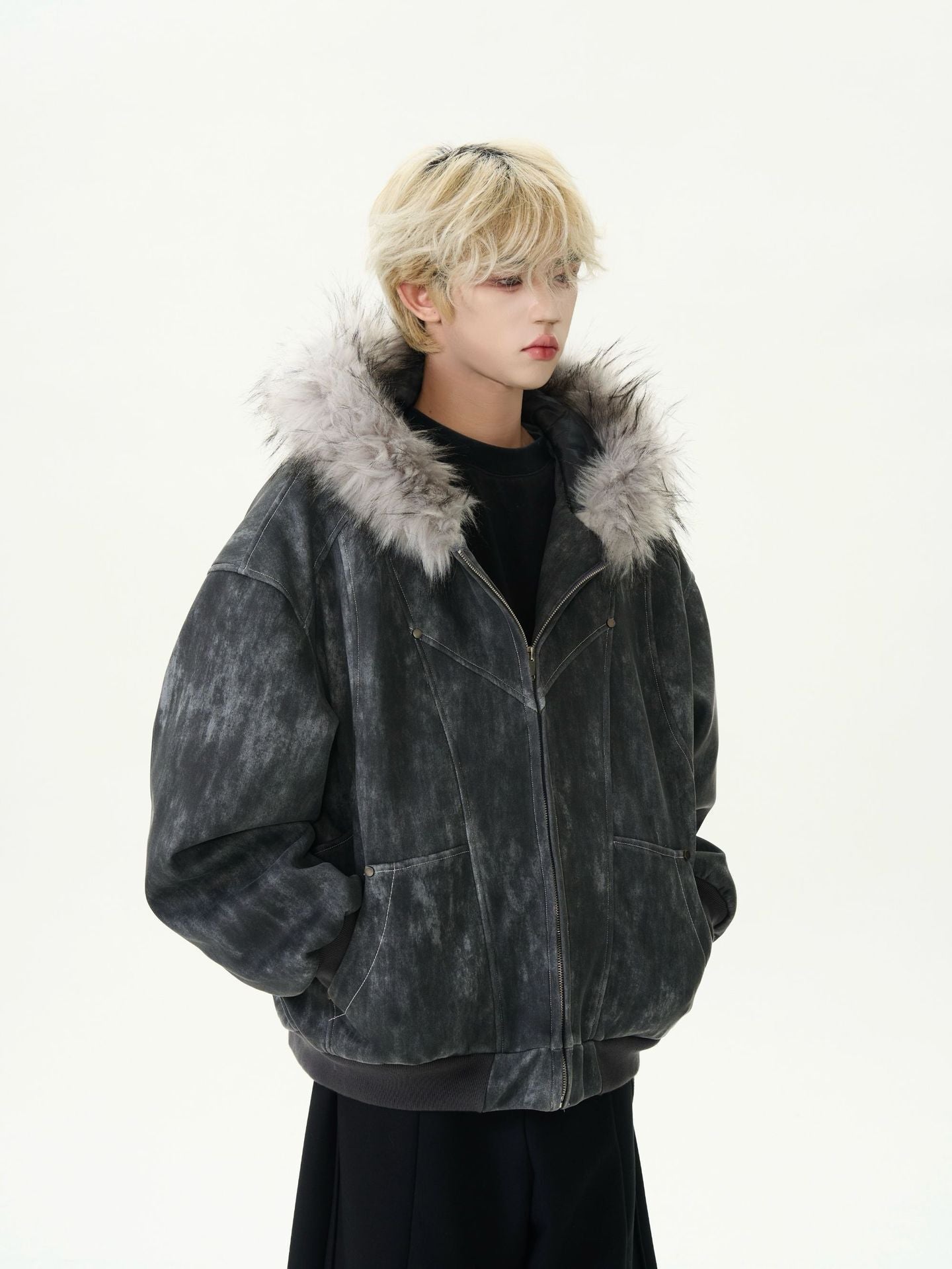 【特別価格/Outer】2color Unisex Edge Line Design Boa Jacket mry001615
