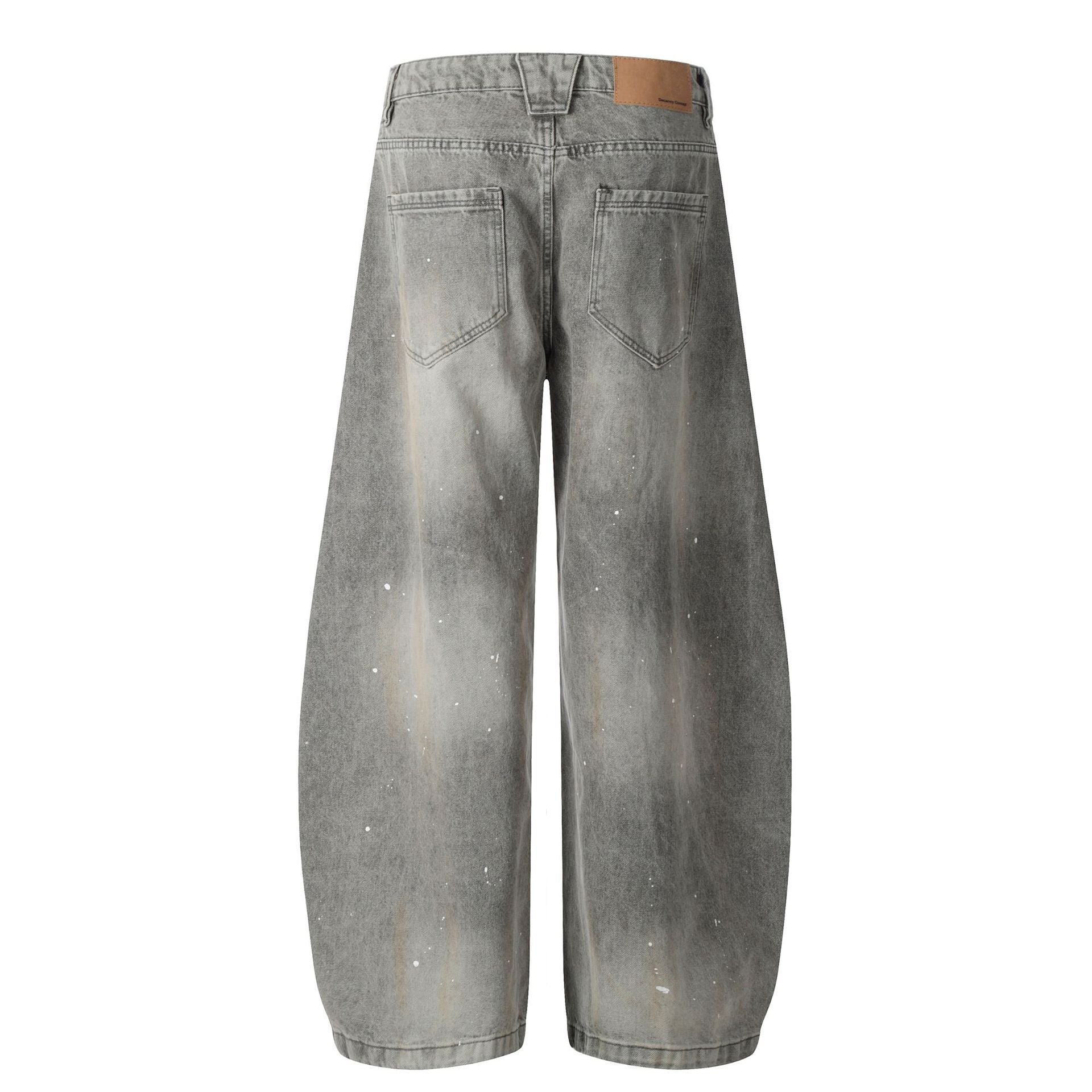 Grunge Paint-Splatter Wide-Leg Denim Pants mry001630