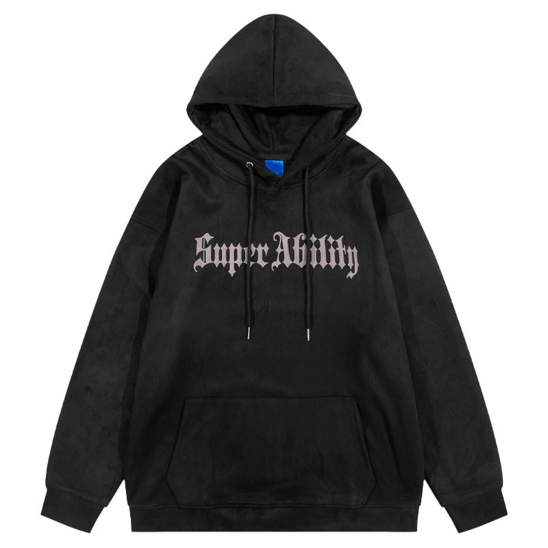 【大人気/2color】American Suede Print Hoodie  mry001001