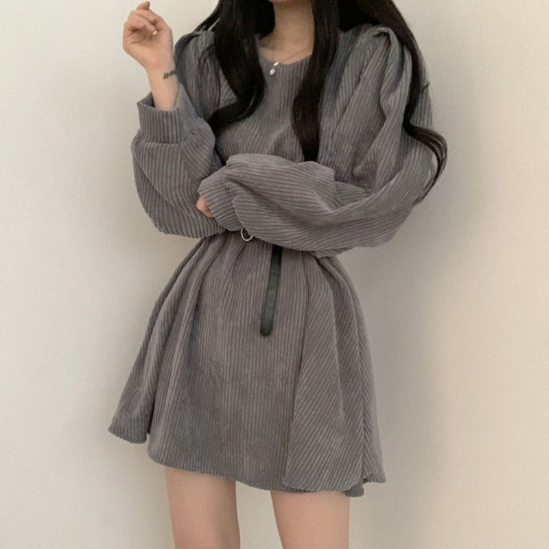 コーデュロイ ワンピース 3カラー フレンチデザイン 韓国ガーリー 春・秋 新スタイル  mry000522