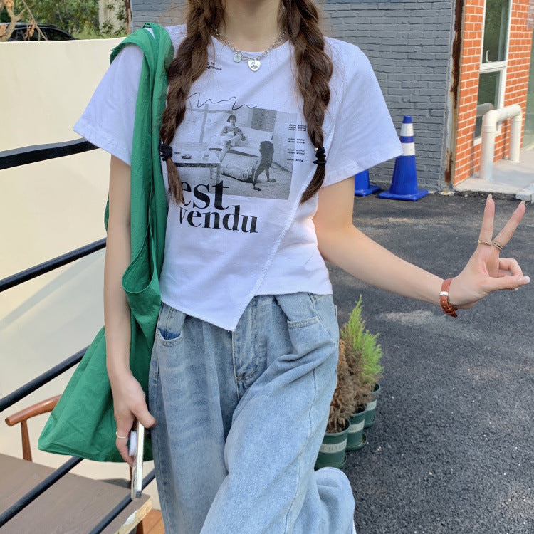 変形トップス　半袖　Tシャツ　mry000015