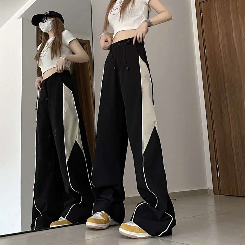 ２カラー展開 2023SS カラーブロッキング デザイン アメリカン レトロ ワイドレッグパンツ ユニセックス 韓国ストリート韓国カジュアル　mry000910