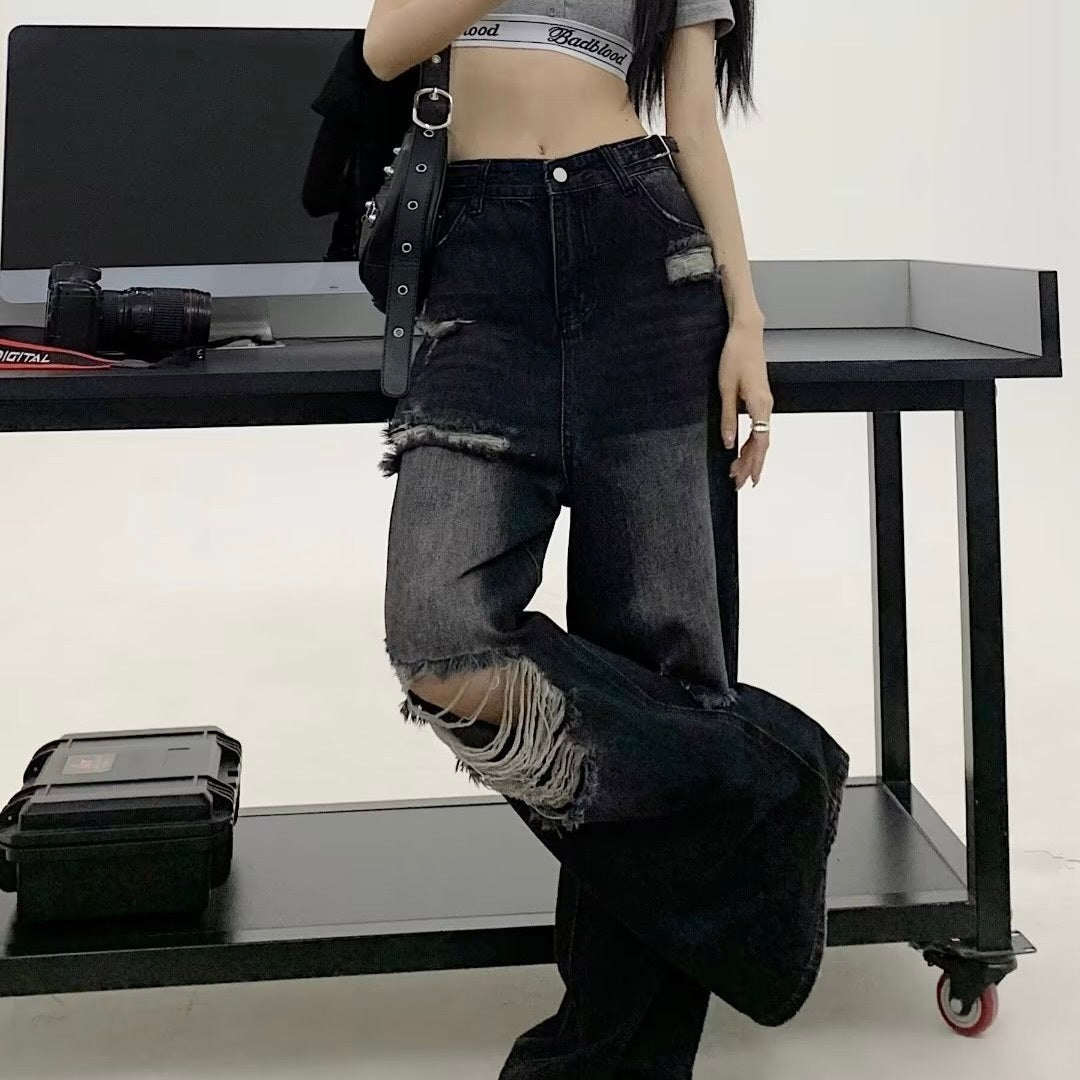 【送料無料】2023SS アッシュ ワイド ビンテージ ストレート ハイウエスト デニムパンツ ユニセックス 韓国ストリート 韓国カジュアル　mry000876