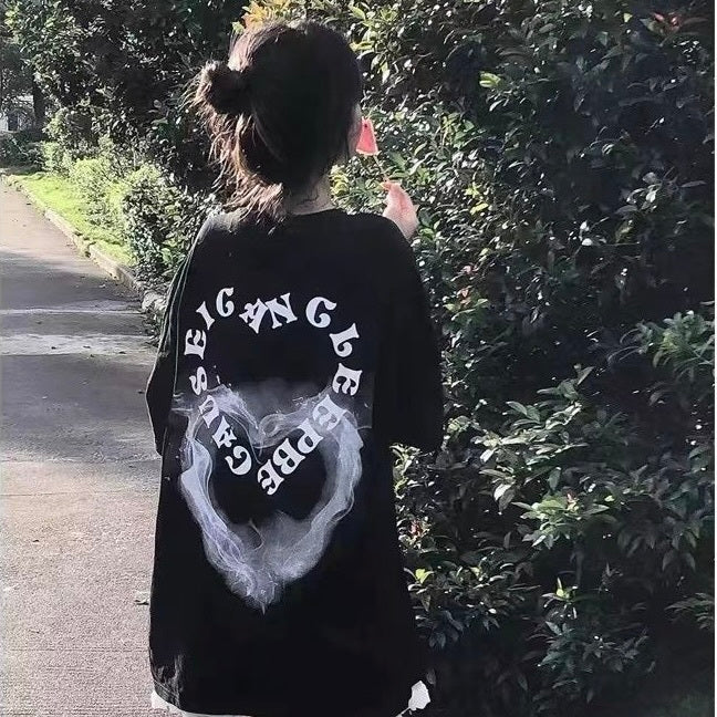2023SS ハート グラフィック プリント ルーズ 半袖 Tシャツ 韓国ストリート 韓国カジュアル　mry000837