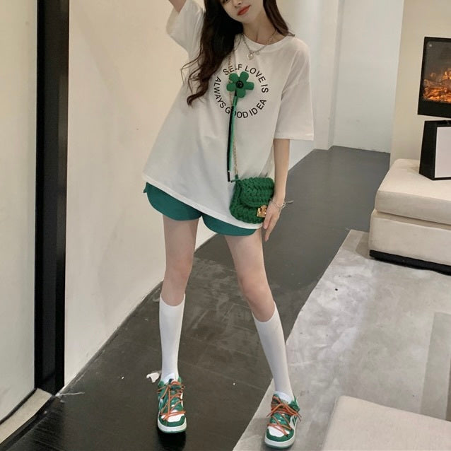 フラワープリント　ミドル丈　Tシャツ　mry000138