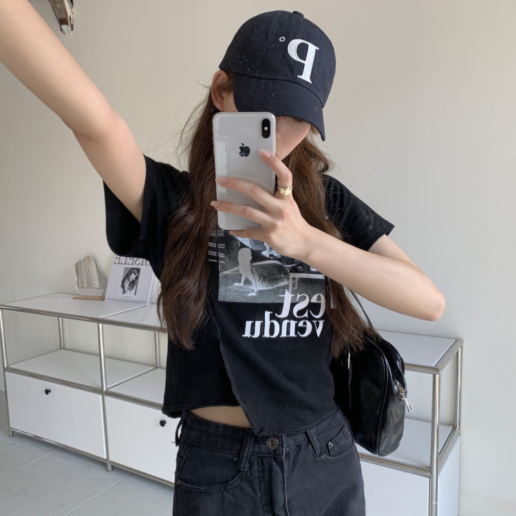 変形トップス　半袖　Tシャツ　mry000015