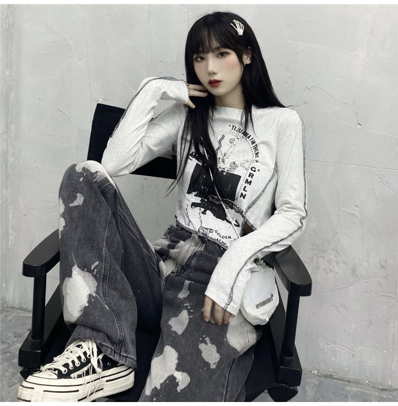 2カラー展開 韓国ストリート ダークホット 長袖Tシャツ ロンT   mry000658
