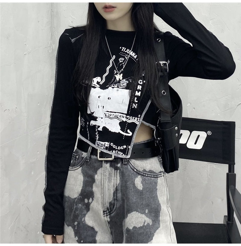 2カラー展開 韓国ストリート ダークホット 長袖Tシャツ ロンT   mry000658
